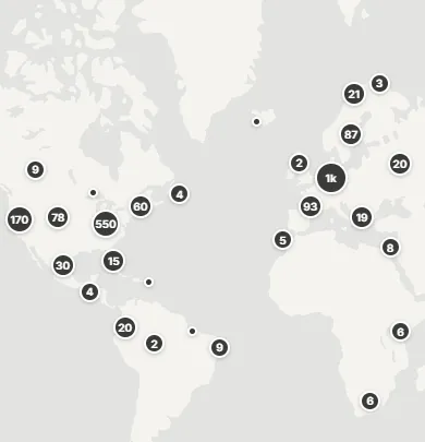 World map of chair showrooms on the Chairpedia Showroom Map